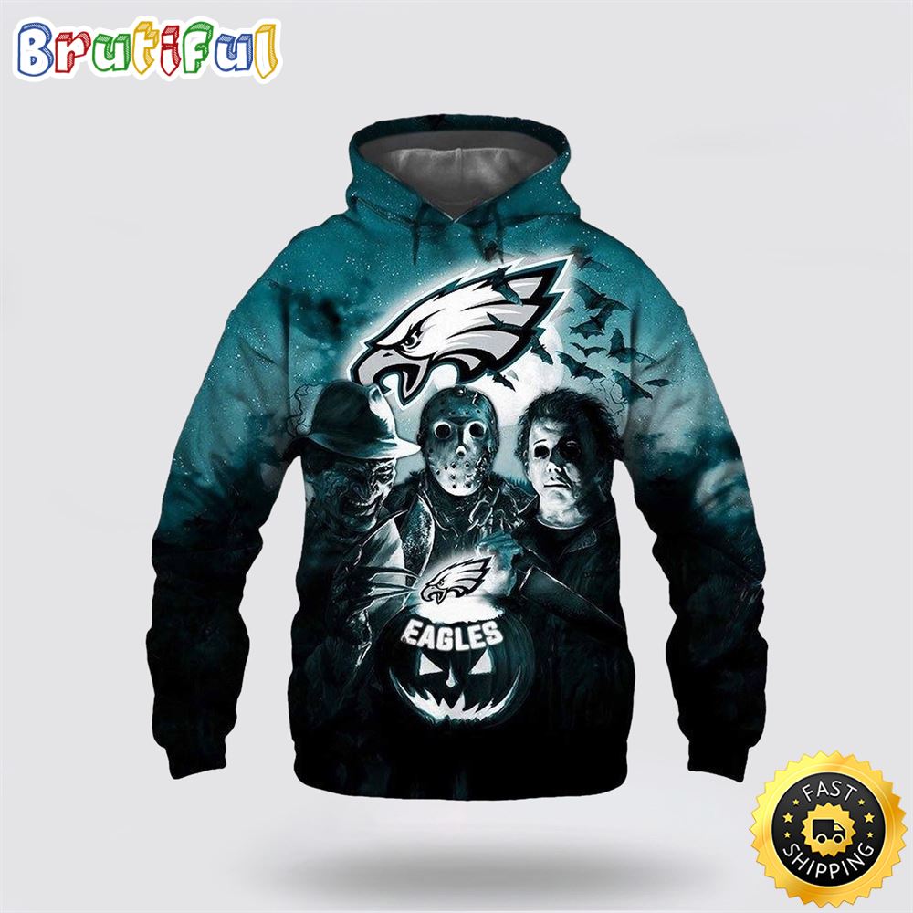 NFL Philadelphia Eagles All Over Print 3D Hoodie Halloween Horror Night Gift For Football Fans 1 nkn42j
