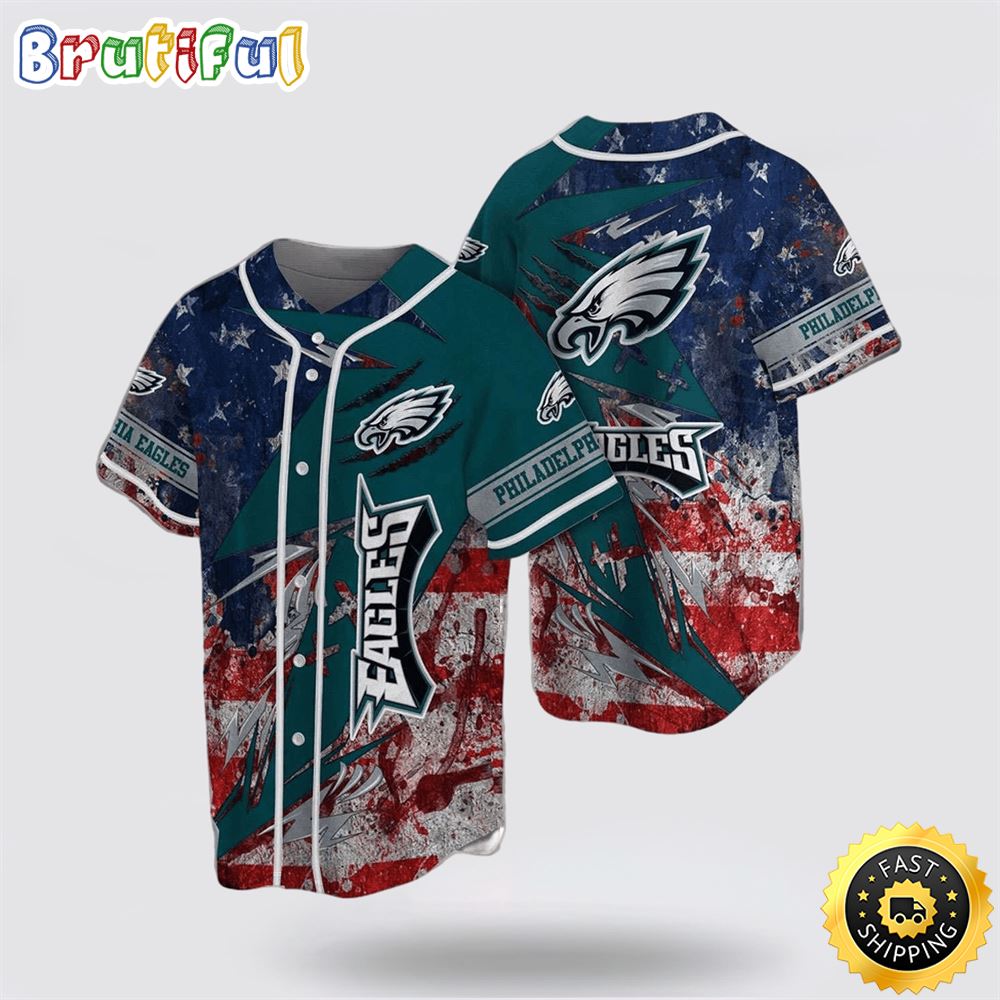 NFL Philadelphia Eagles Baseball Jersey Symbol American Flag Blue Red Green Jersey Shirt 1 ujaib5