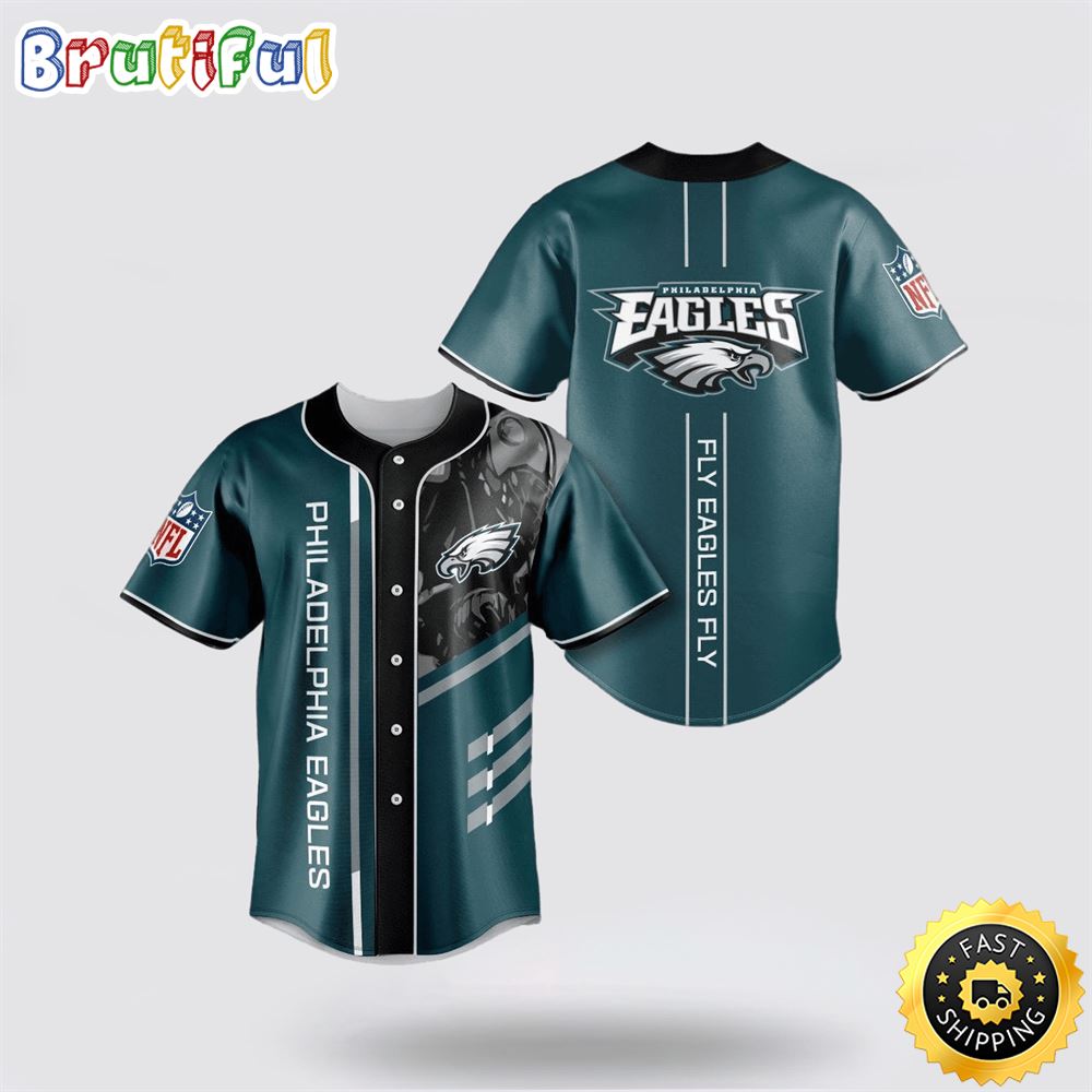 NFL Philadelphia Eagles Baseball Jersey Team Symbol Fly Eagles Fly Green Jersey Shirt 1 sbvcal