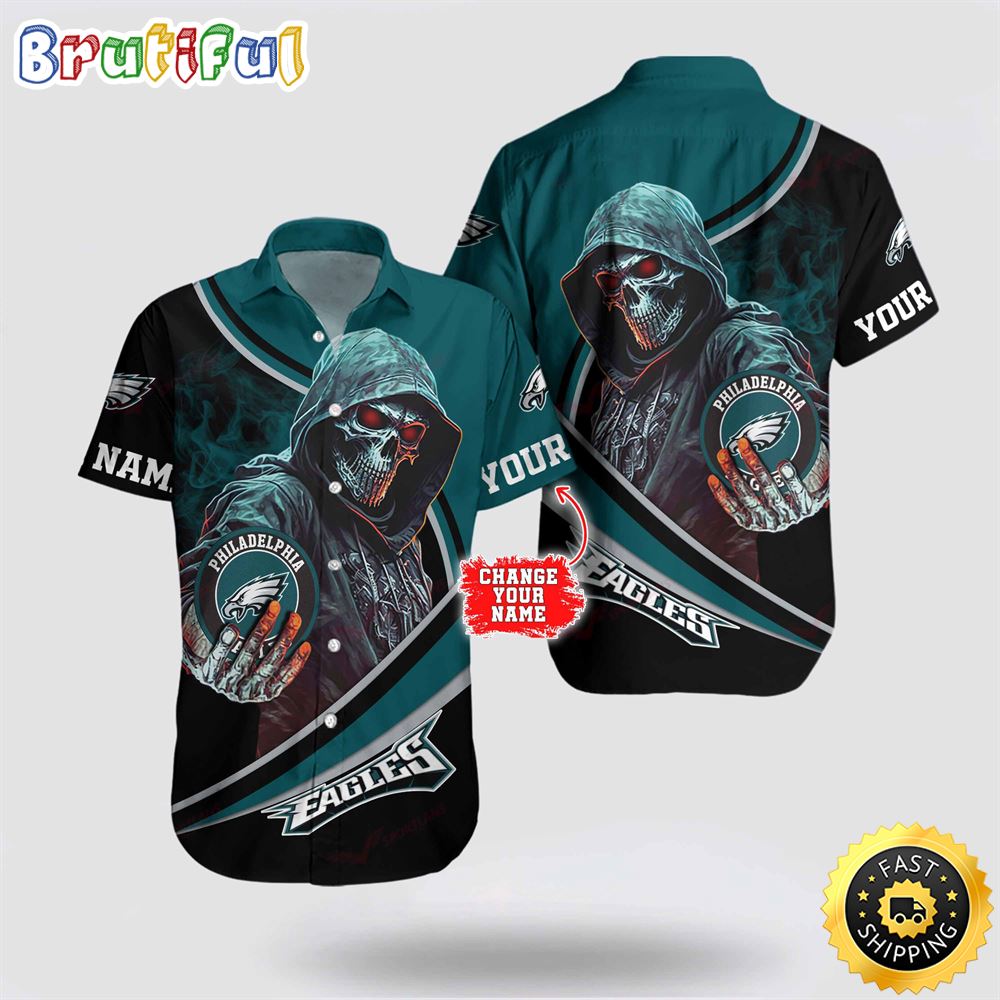 NFL Philadelphia Eagles Hawaiian Shirt Custom Name Halloween Skull Tropical Team Spirit s9o1ag