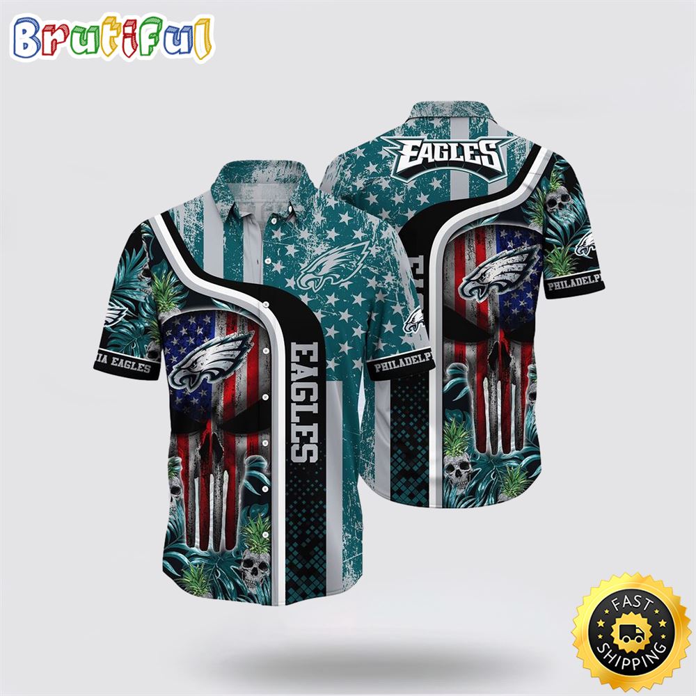 NFL Philadelphia Eagles Hawaiian Shirts Skull Halloween Embrace Game Day Island Style 1 hziig7
