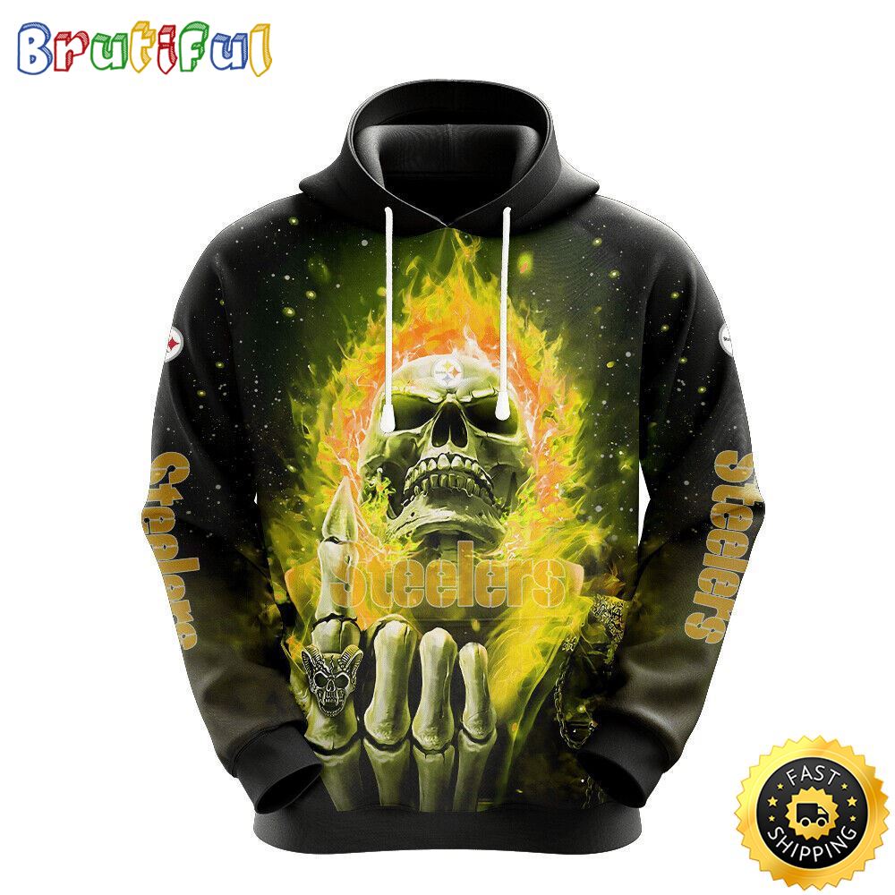 NFL Pittsburgh Steelers 3D Hoodie All Over Print Skull Embrace Team Pride m1cjbf