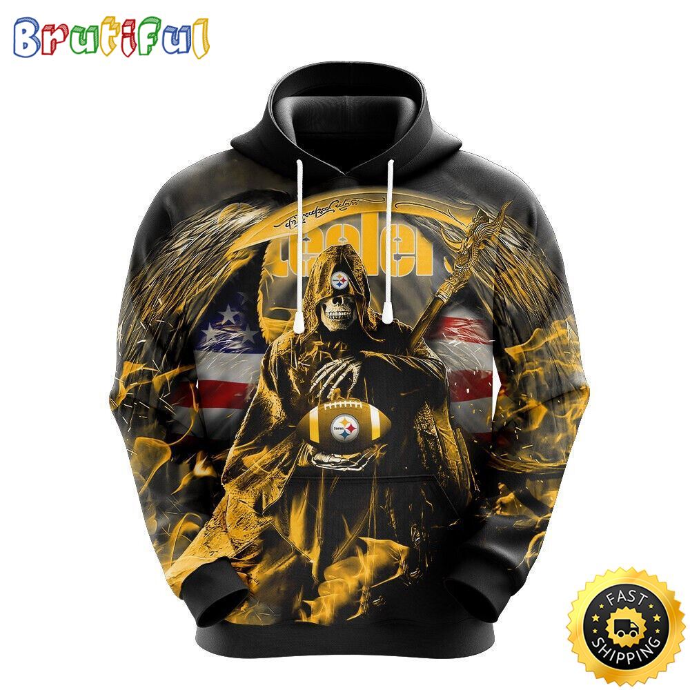 NFL Pittsburgh Steelers 3D Hoodie All Over Print Skull Game Day Essential pbbom9