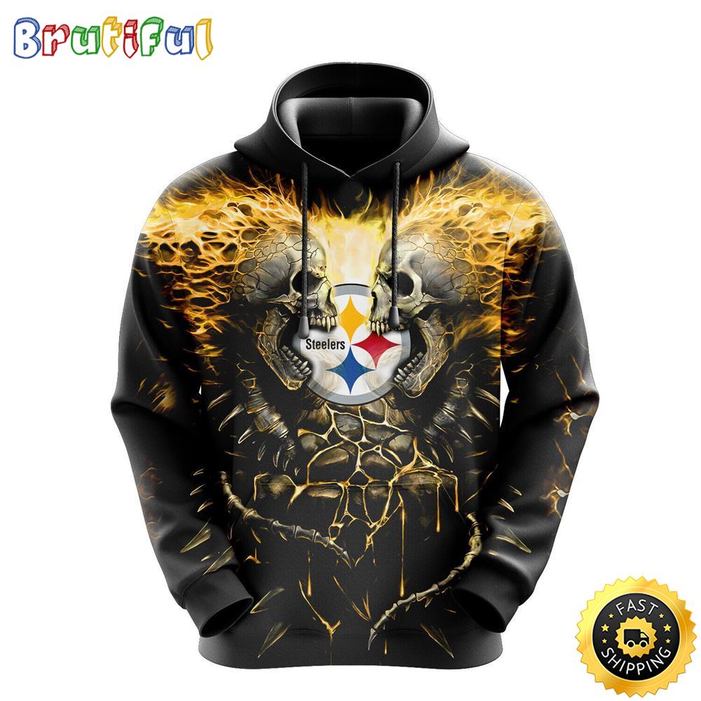 NFL Pittsburgh Steelers 3D Hoodie All Over Print Skull Ultimate Fan Gear gfdxzv