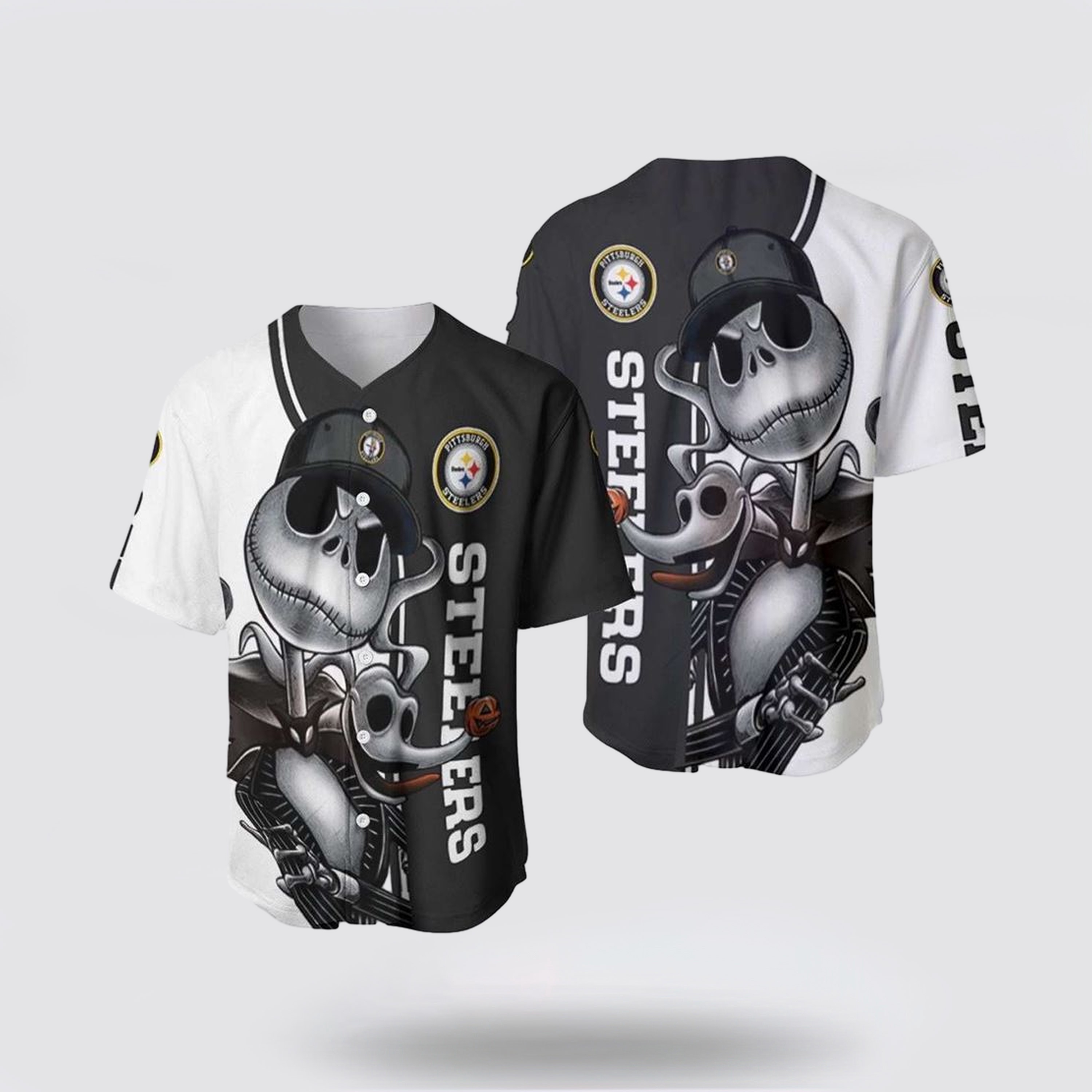 NFL Pittsburgh Steelers Baseball Jersey Jack Skellington And Zero Perfect Your Team Pride In Laid Back Fashion 1 apfdkv