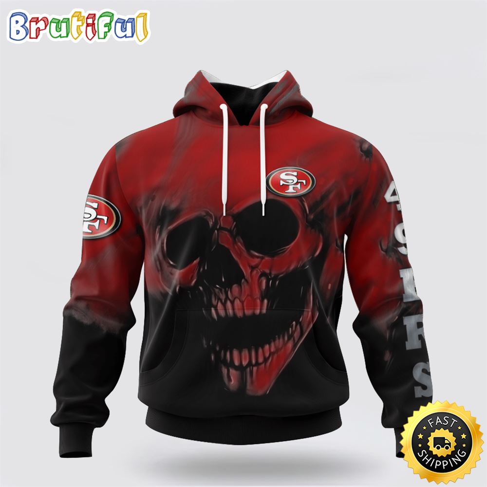 NFL San Francisco 49ers 3D Hoodie Printed Halloween Skull Custom Name And Number Ultimate Fan Apparel 1 ahidyz