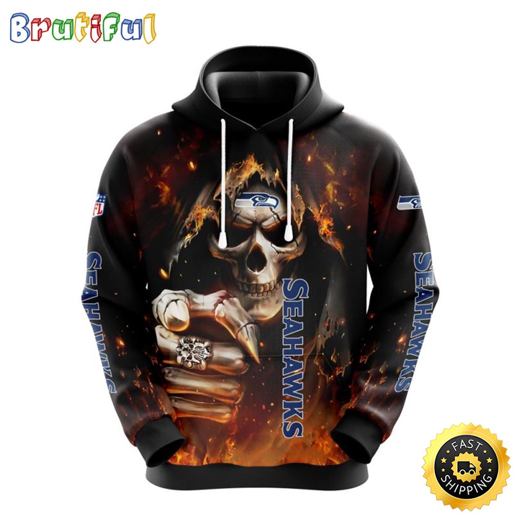 NFL Seattle Seahawks 3D Hoodie All Over Print Skull Embrace Team Pride h2ubop