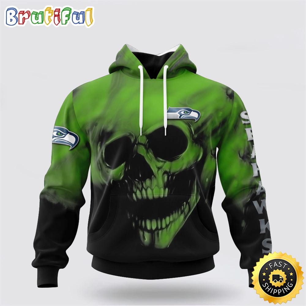 NFL Seattle Seahawks 3D Hoodie Printed Halloween Skull Custom Name And Number Ultimate Fan Apparel 1 g97q6r