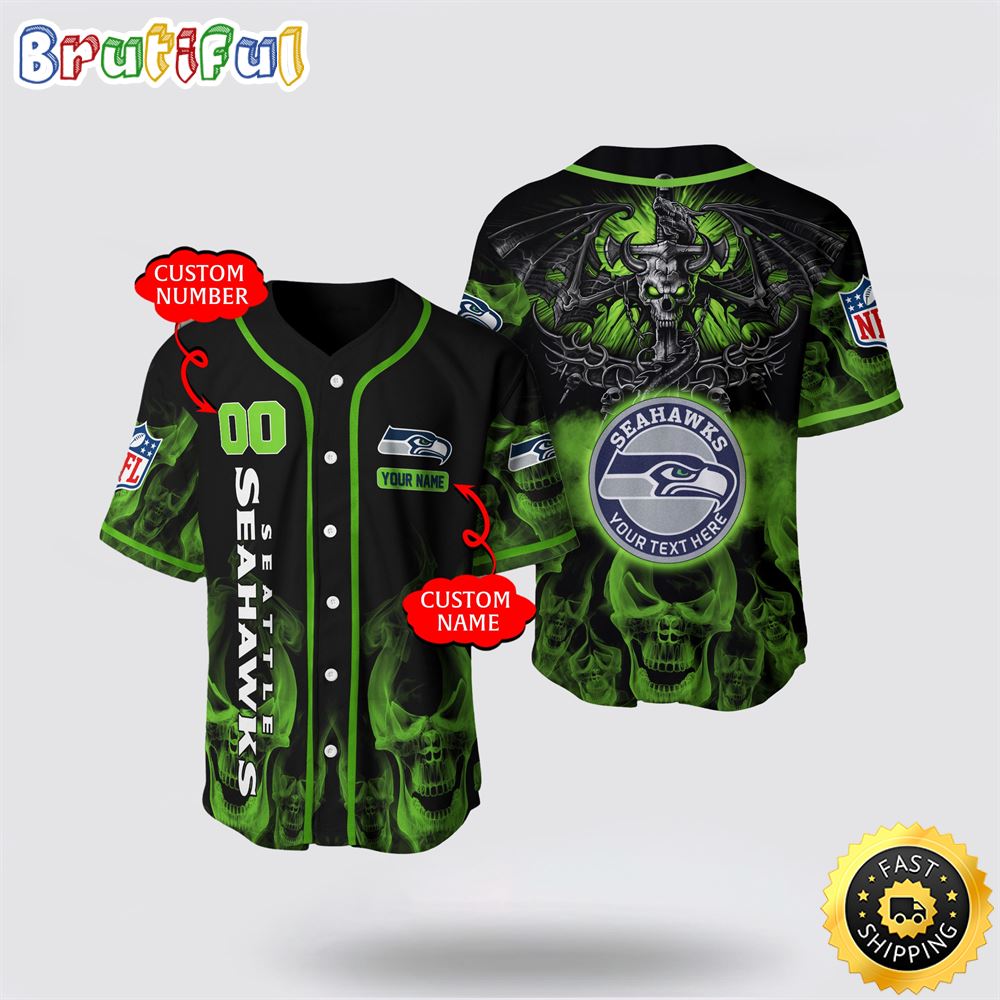 NFL Seattle Seahawks Baseball Jersey 3D Personalized Skull Customization Options Available x9yniv