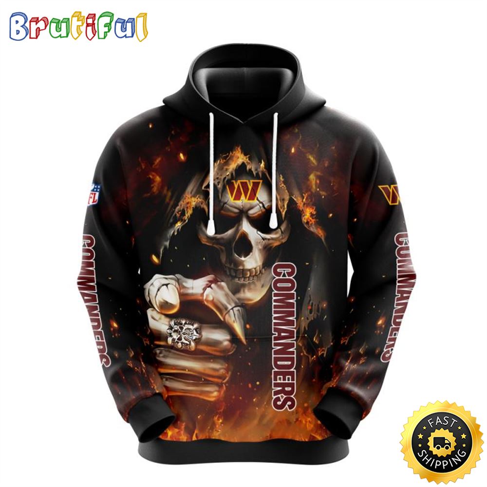 NFL Washington Commanders 3D Hoodie All Over Print Skull Elevate Your Game glkn8x