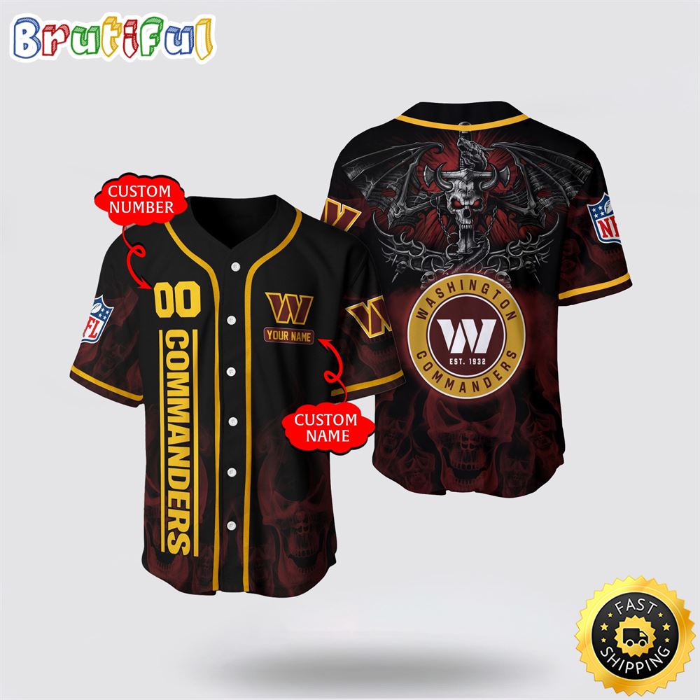 NFL Washington Commanders Baseball Jersey 3D Personalized Skull Customization Options Available jh0yyq