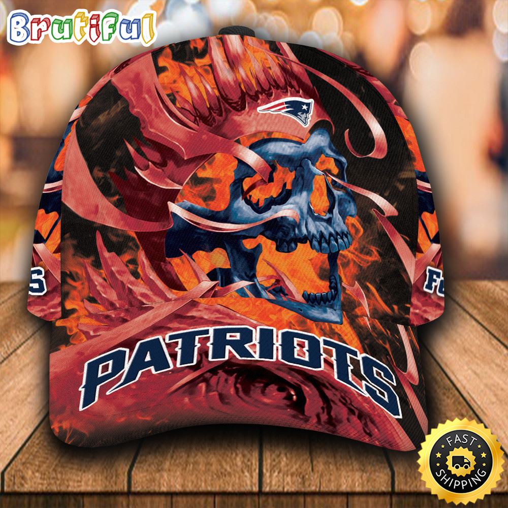 New England Patriots Flame Skull All Over Print 3D Classic Cap gklars