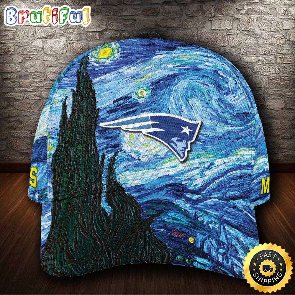 New England Patriots Starry Night Van Gogh All Over Print 3D Baseball Cap wm37vx