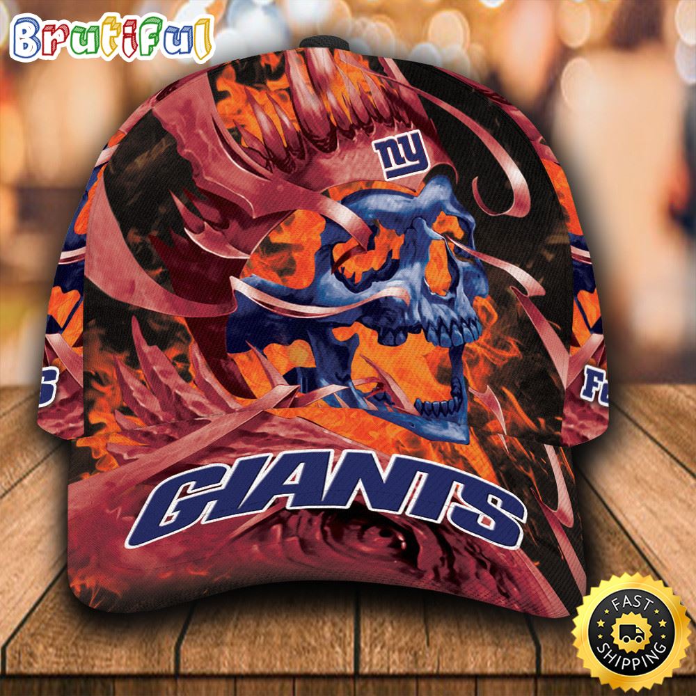 New York Giants Fire Skull All Over Print 3D Baseball Cap sprwub