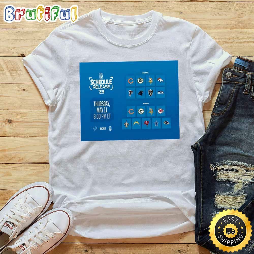 Nfl Detroit Lions 2023 Schedule Release White T Shirt eou4s4