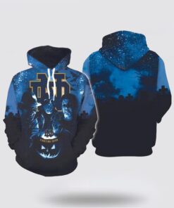 Notre Dame Fighting Irish Halloween and Michael Myers Jason Voorhees Freddy Krueger 3D Hoodie Notre Dame Fans Gift 1 nls3ks