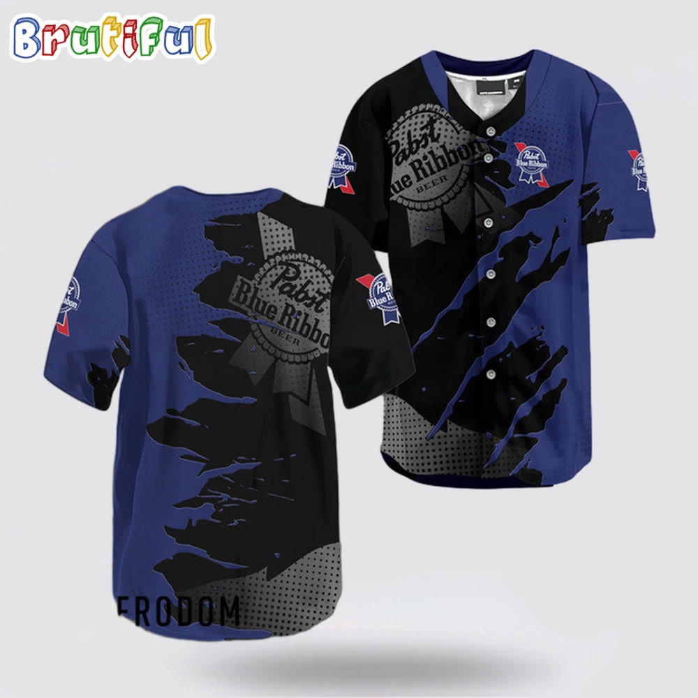Pabst Blue Ribbon Metal Crack Pattern Baseball Jersey a045x6