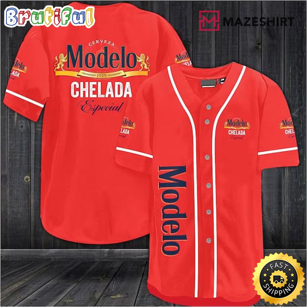 Red Modelo Beer Baseball Jersey fvh5pa