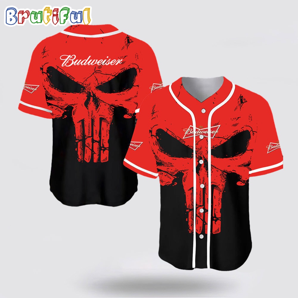 Retro Skull Budweiser Beer Baseball Jersey u2b3ls