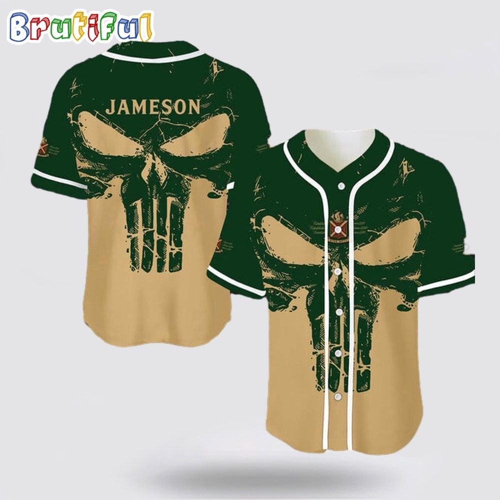 Retro Skull Jameson Whiskey Baseball Jersey lo8dku