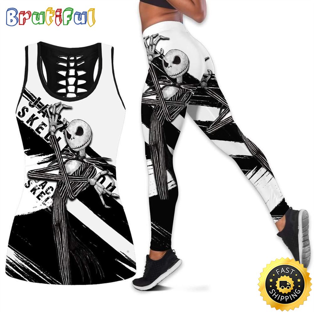 Black And White Jack Skellington Tank Top Legging Set Outfit 3D All Over Print t7uged