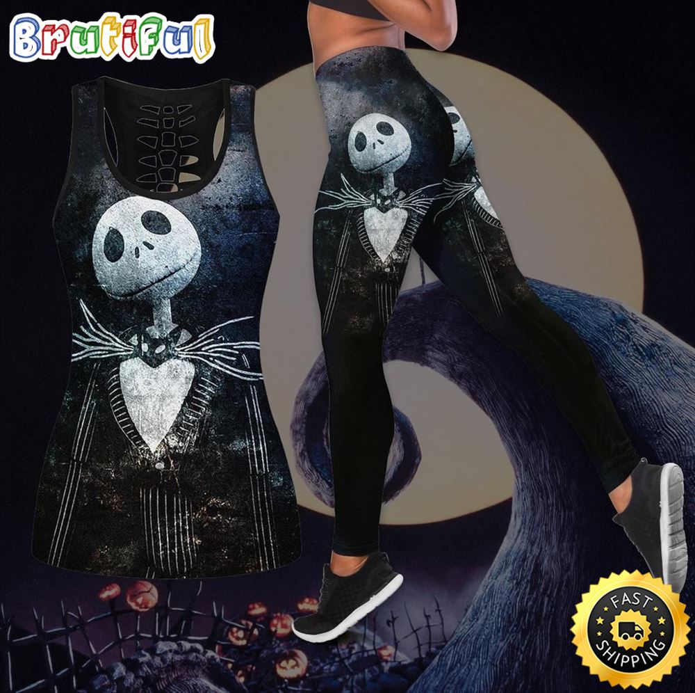 Black Jack Skellington Tank Top Legging Set Outfit Colorful 3D All Over Print cavjhl