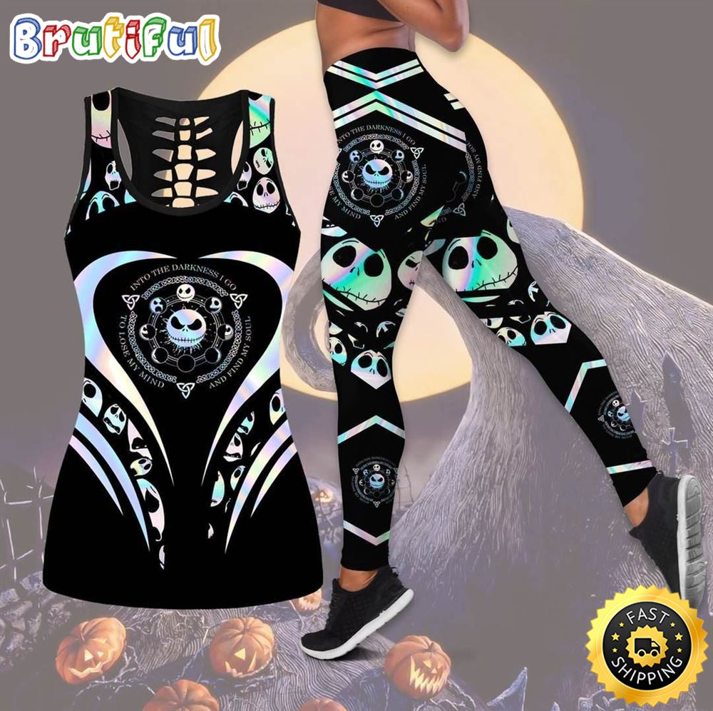 Blue Jack Skellington Tank Top Legging Set Outfit Colorful All Over Print pqo0pd