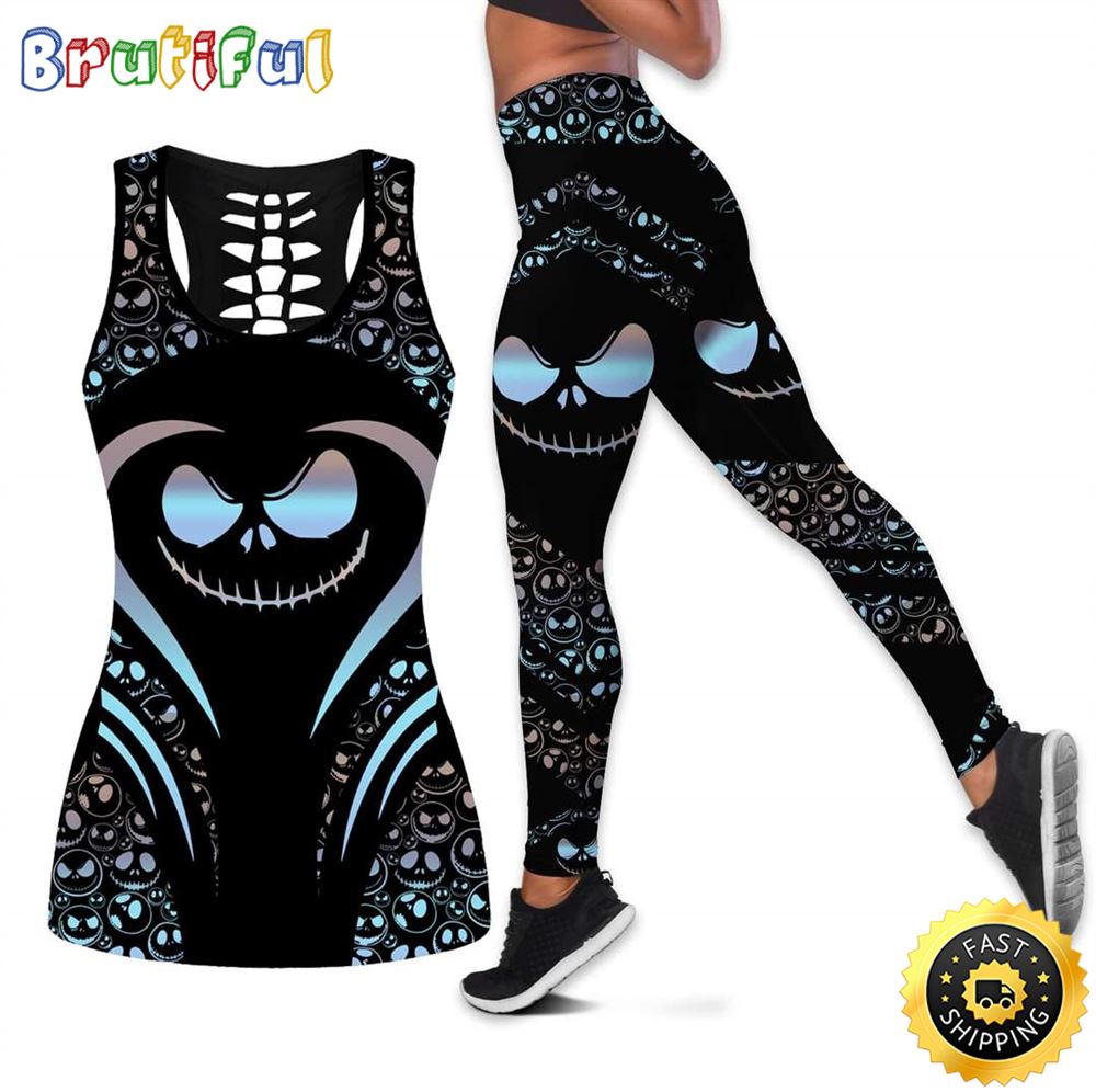 Hologram Jack Skellington Faces Tank Top Legging Set Outfit 3D All Over Print pl9qij