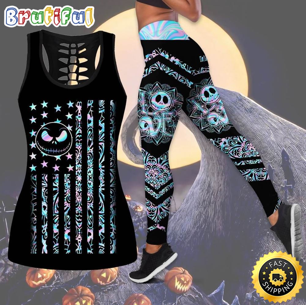 Jack Skellington American Flag Tank Top Legging Set Outfit Colorful 3D idkyx0
