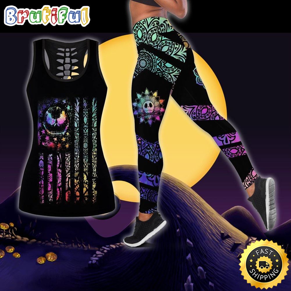 Jack Skellington Flower Tank Top Legging Set Outfit Colorful 3D xu3z7g