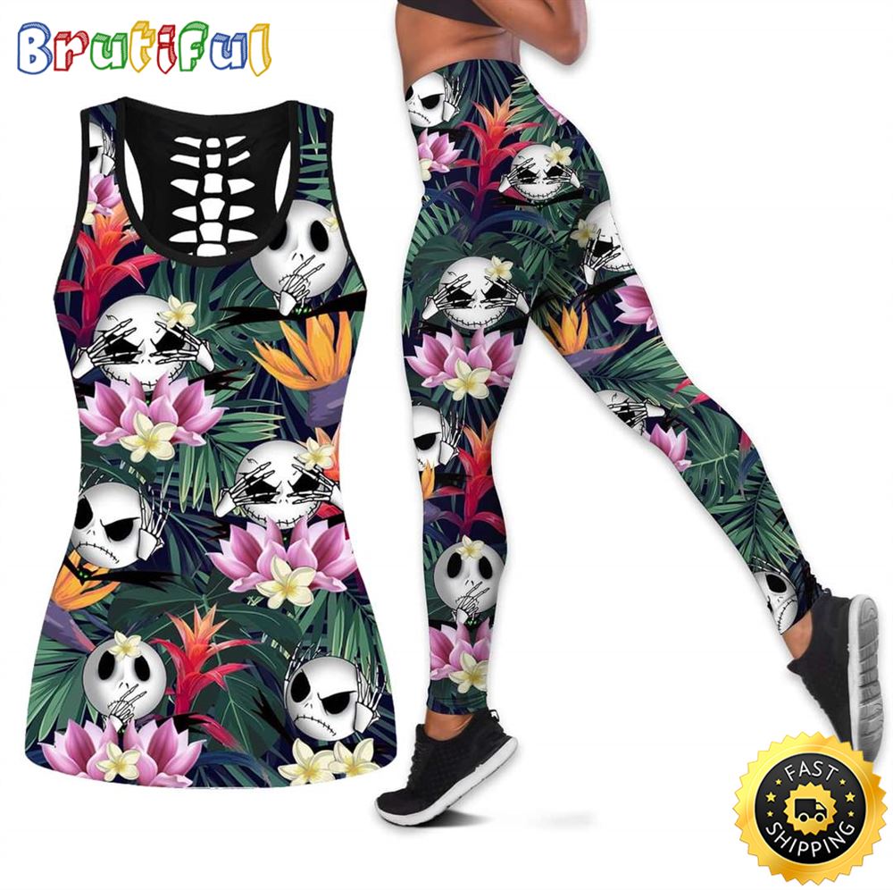 Jack Skellington Flower Tropic Tank Top Legging Set 3D All Over Print zjuw5v