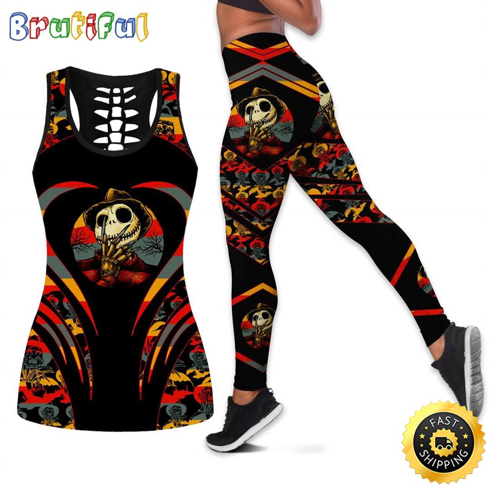 Jack Skellington Halloween Tank Top Legging Set Outfit Colorful 3D juzzph