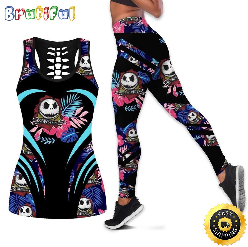 Jack Skellington Heart TropicTank Top Legging Set Outfit Colorful 3D ypvacs