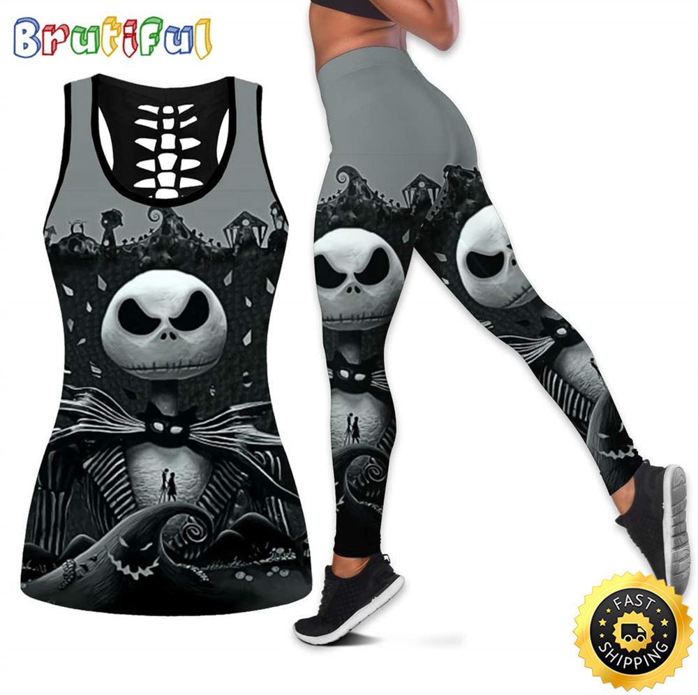 Jack Skellington Pattern Tank Top Legging Set Outfit Colorful 3D azm0bl