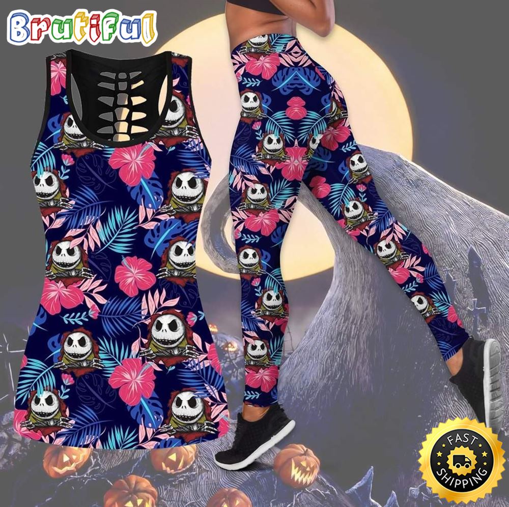 Jack Skellington Tank Top Legging Set Outfit Colorful Tropic 3D hg3ecj