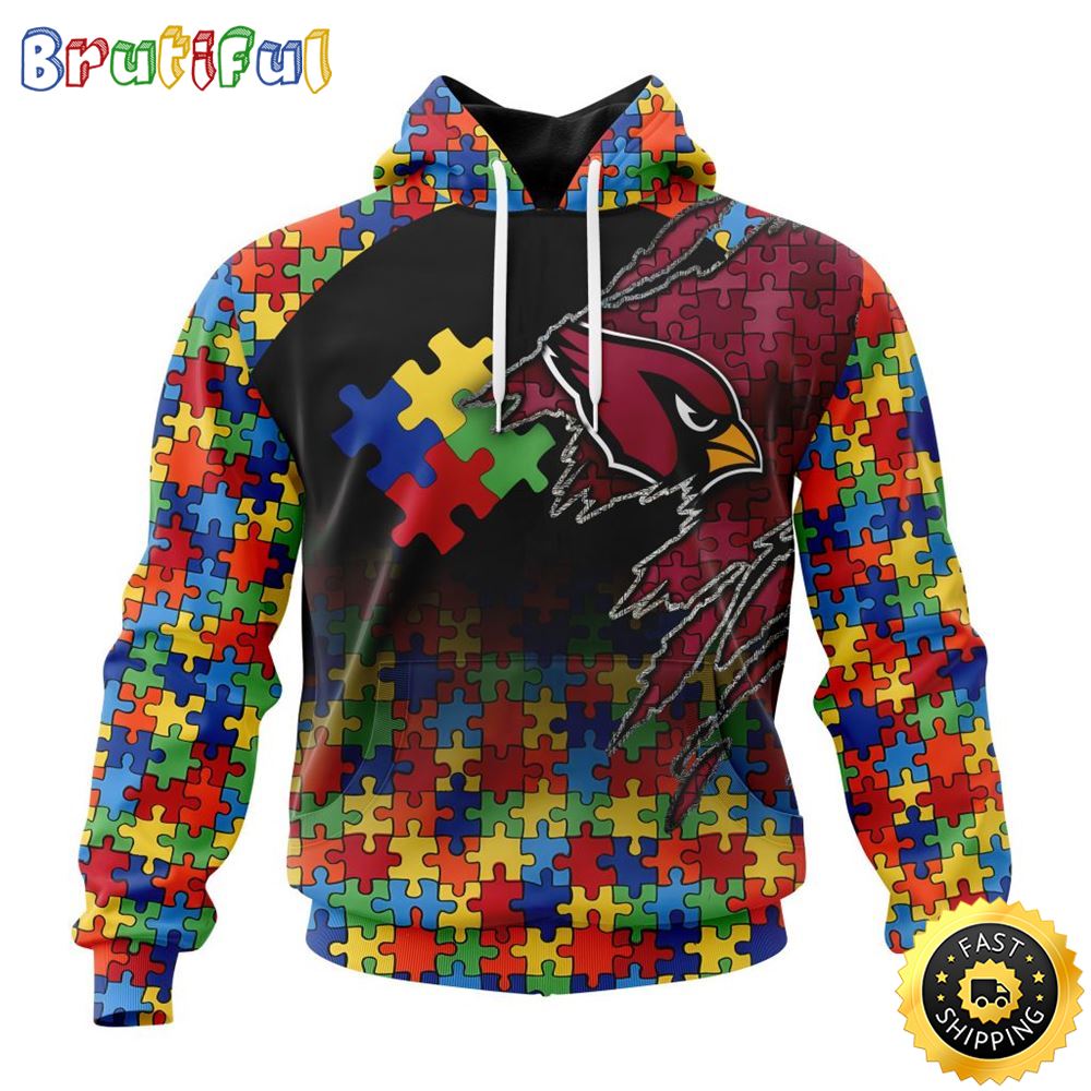 NFL Arizona Cardinals All Over Print 3D Hoodie Autism Awareness Design Gifts For Survivors 1 qstknx