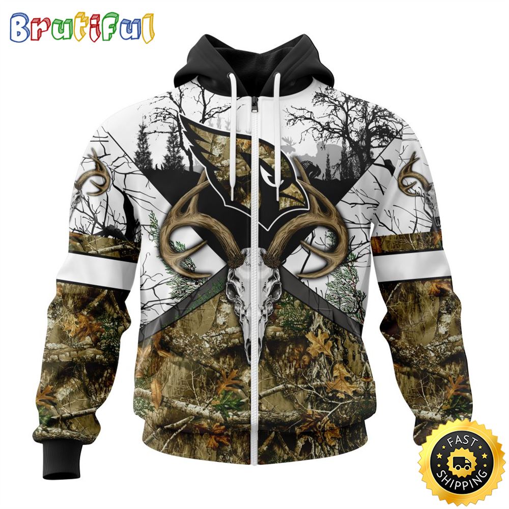 NFL Arizona Cardinals Zip Hoodie 3D All Over Print Deer Skull And Forest Pattern Custom Name And Number Hoodie 1 qy0uuo