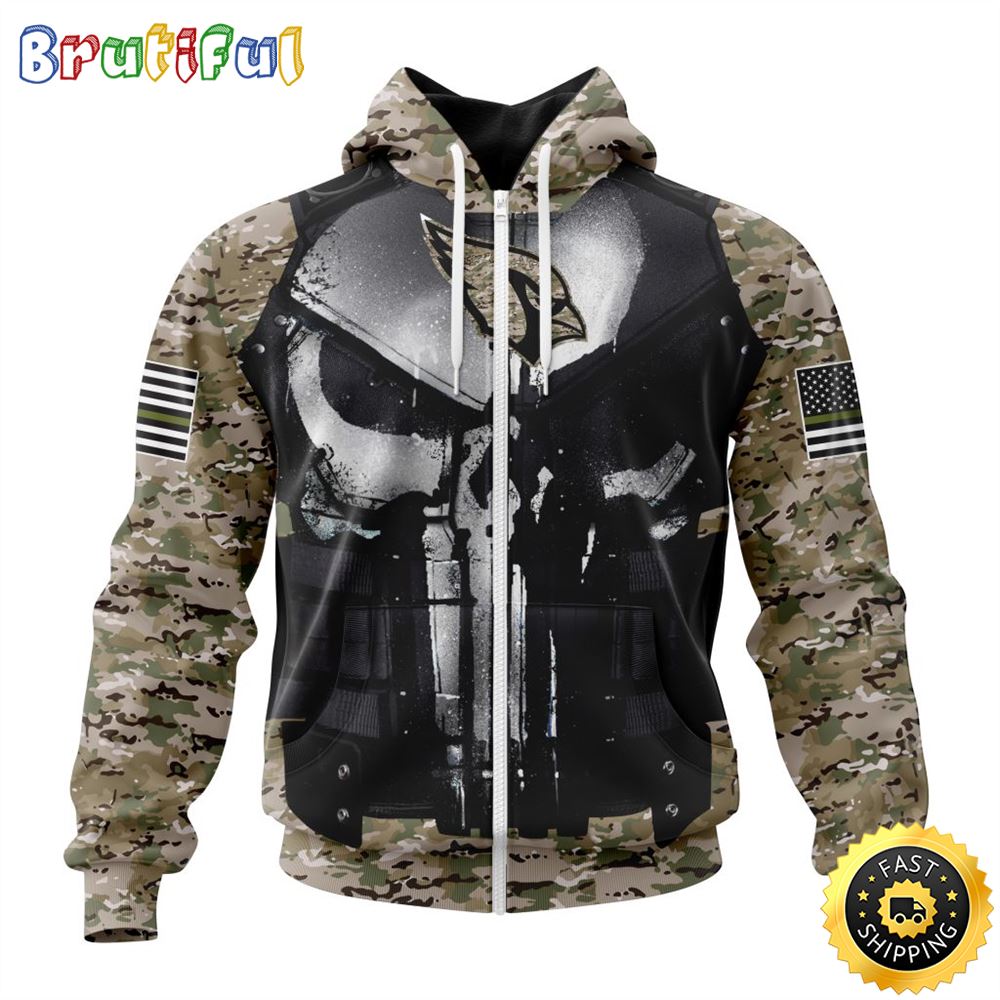 NFL Arizona Cardinals Zip Hoodie 3D All Over Print Punisher Skull Camo Veteran Kits Custom Name And Number Hoodie 1 nig8e7