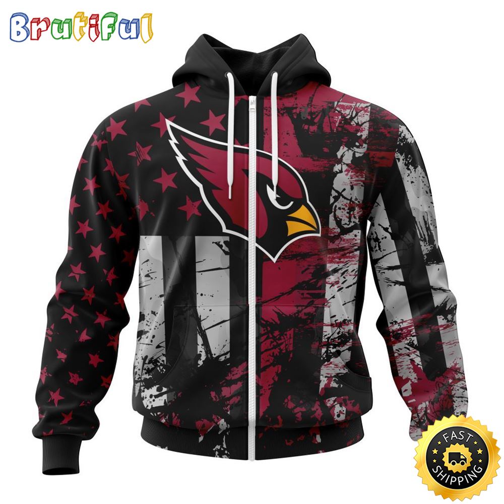 NFL Arizona Cardinals Zip Hoodie 3D Classic Grunge American Flag Stylish Warmth For Fans 1 ix9vxk
