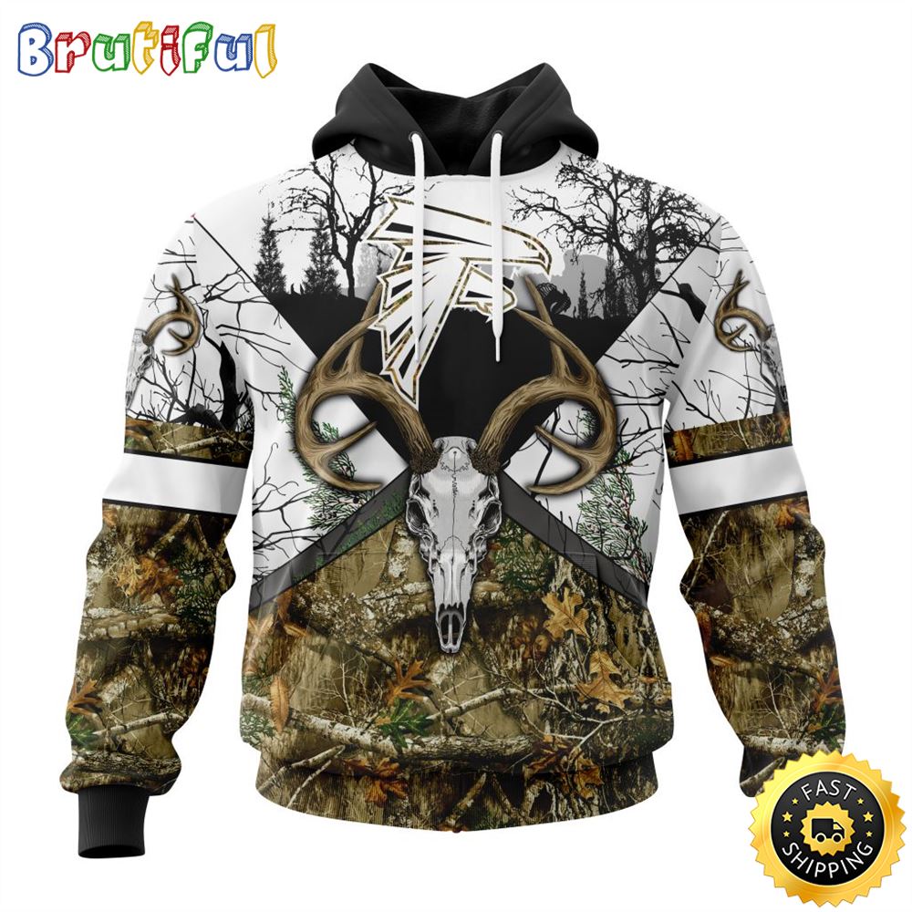 NFL Atlanta Falcons 3D Hoodie All Over Print Deer Skull And Forest Pattern Custom Name And Number Hoodie 1 cw0yng