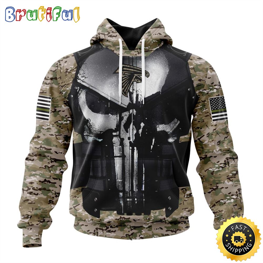 NFL Atlanta Falcons 3D Hoodie All Over Print Punisher Skull Camo Veteran Kits Custom Name And Number Hoodie 1 n3mtz1