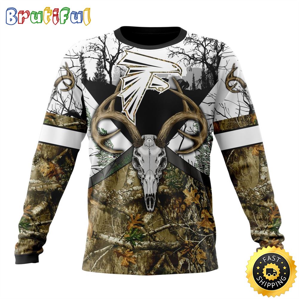 NFL Atlanta Falcons Crewneck Sweatshirt Deer Skull And Forest Pattern Represent Your Team 1 yhmush