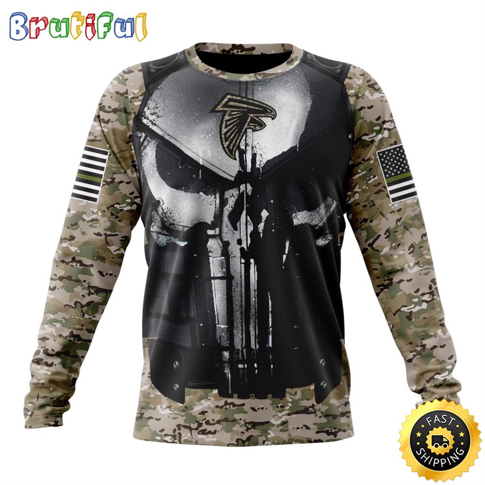 NFL Atlanta Falcons Crewneck Sweatshirt Punisher Skull Camo Veteran Kits Represent Your Team 1 yek6nf