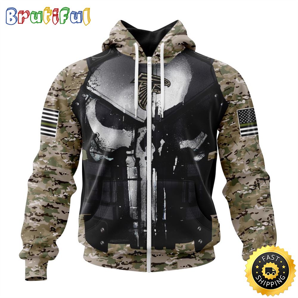 NFL Atlanta Falcons Zip Hoodie 3D All Over Print Punisher Skull Camo Veteran Kits Custom Name And Number Hoodie 1 kohojy