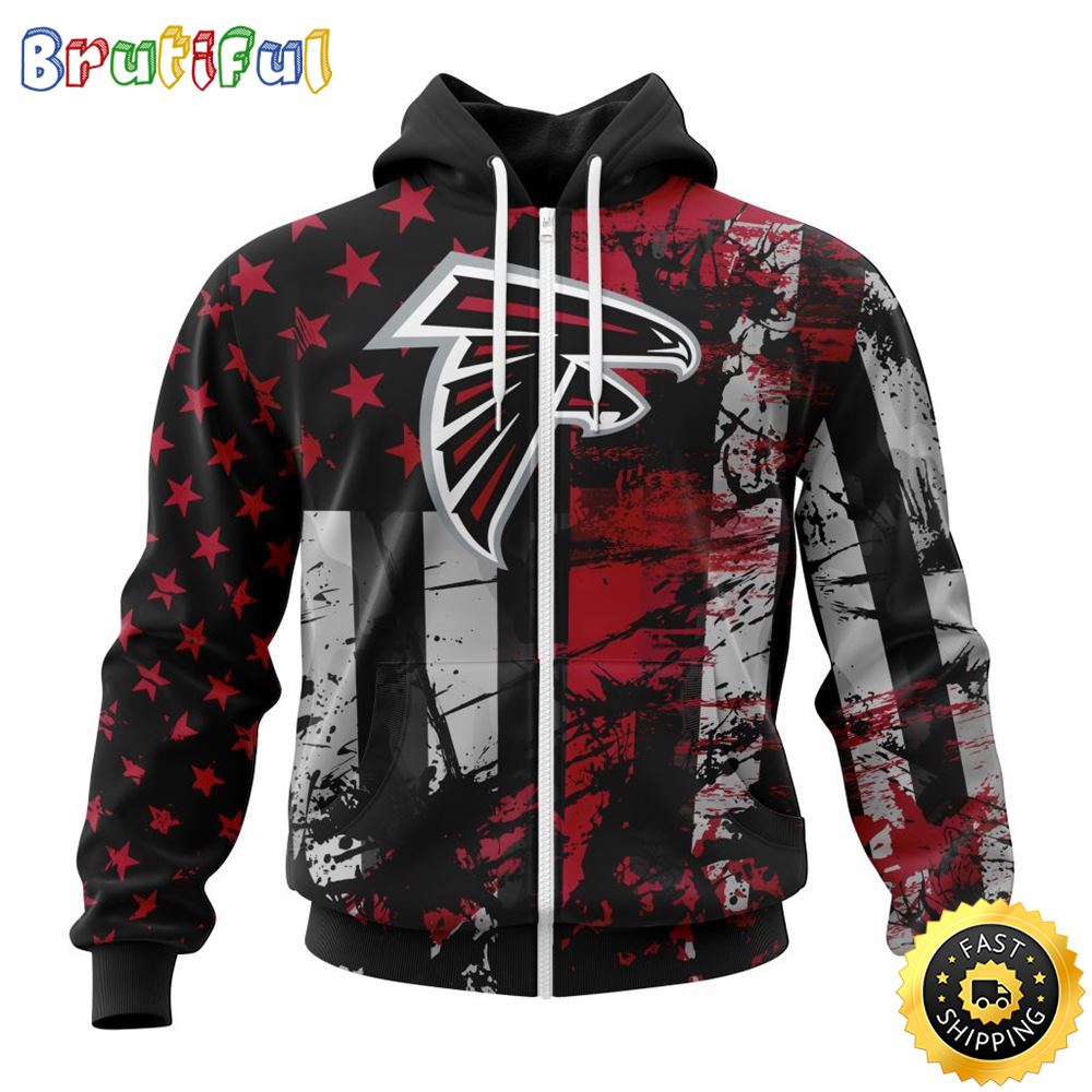 NFL Atlanta Falcons Zip Hoodie 3D Classic Grunge American Flag Stylish Warmth For Fans 1 vjro0b