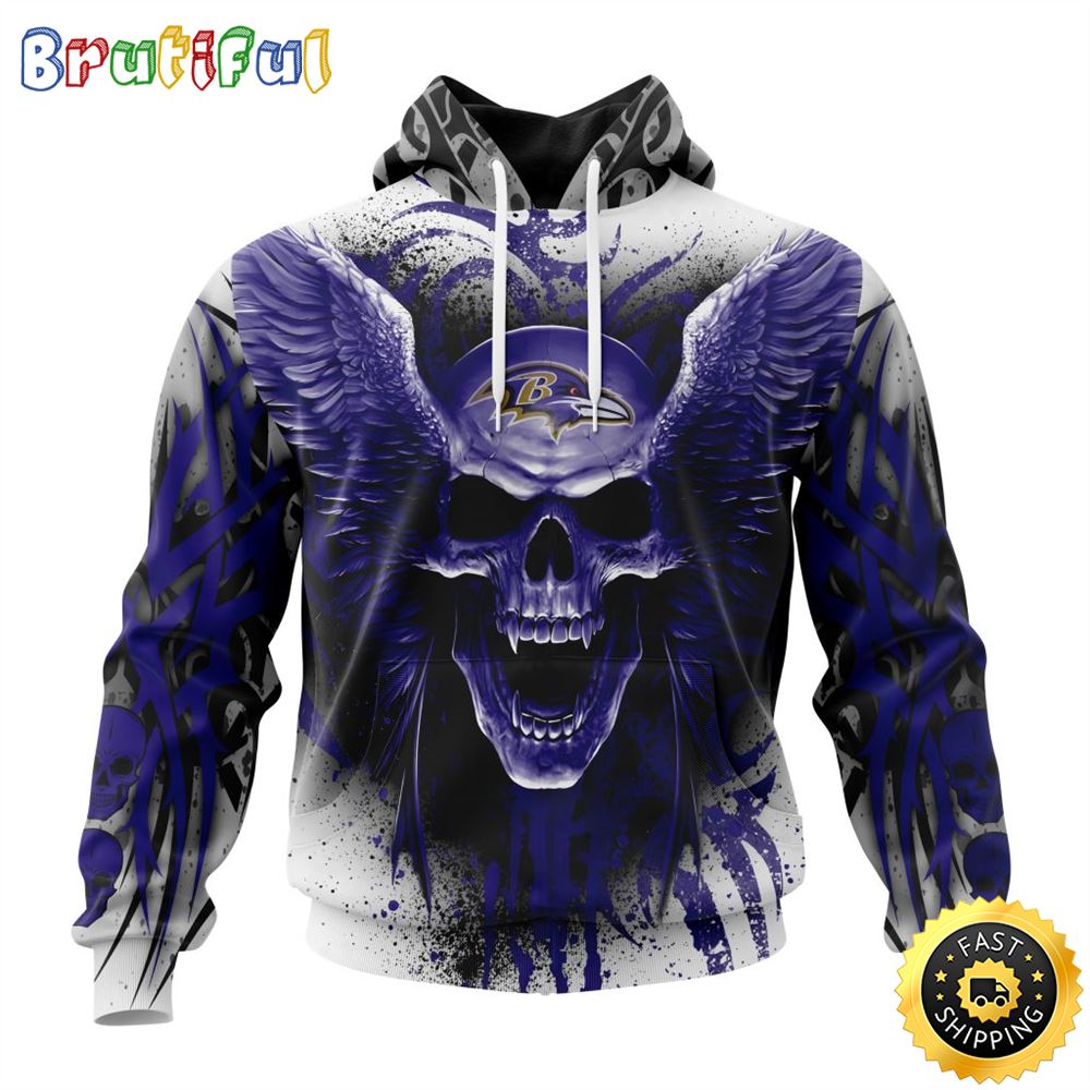 NFL Baltimore Ravens 3D Hoodie All Over Print Special Kits With Skull Unite In Team Colors 1 w715cm