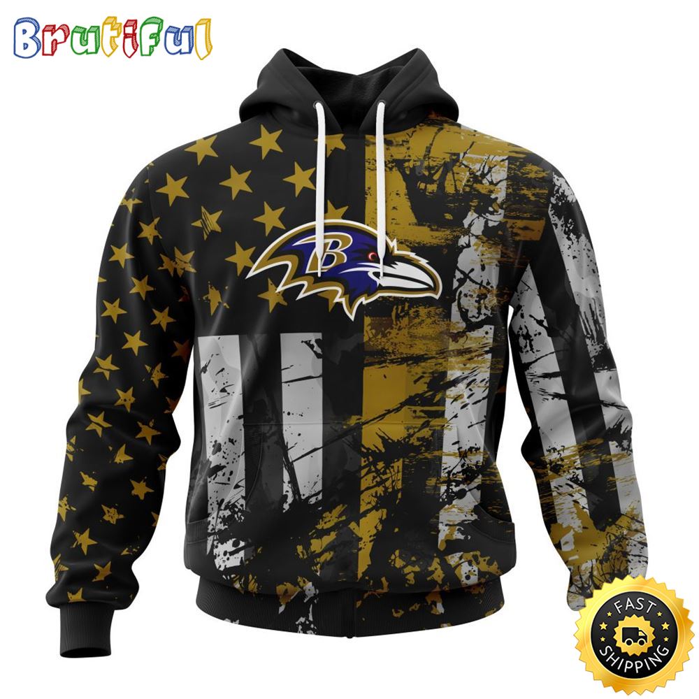 NFL Baltimore Ravens 3D Hoodie Classic Grunge American Flag Stylish Warmth For Fans 1 ts1xy6