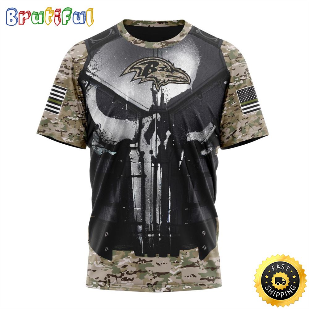 NFL Baltimore Ravens 3D T Shirt Punisher Skull Camo Veteran Kits Represent Your Team 1 aumcbx