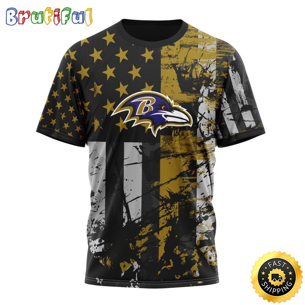 NFL Baltimore Ravens 3D T Shirts Classic Grunge American Flag Stylish Warmth For Fans 1 datvvi