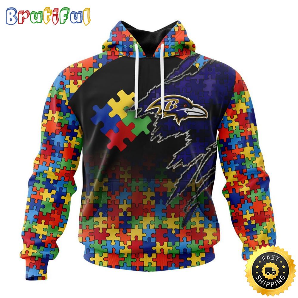 NFL Baltimore Ravens All Over Print 3D Hoodie Autism Awareness Design Gifts For Survivors 1 odyc5u